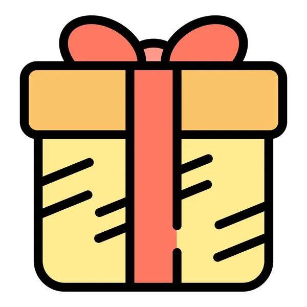 Gruß Geschenk Box Symbol Umrissvektor Weihnachtsgeschenk Bogen Verpackung Farbe Flach — Stockvektor