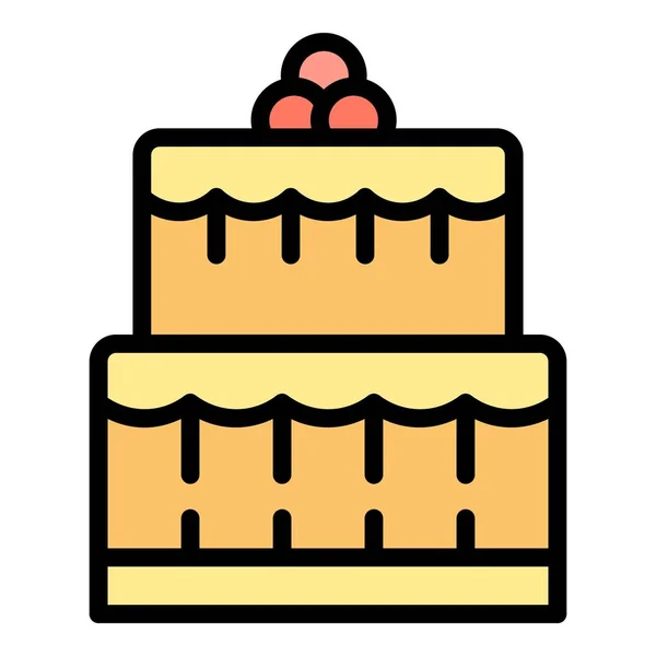 Gâteau Mariage Icône Contour Vecteur Coffret Cadeau Surprise Couleur Paquet — Image vectorielle