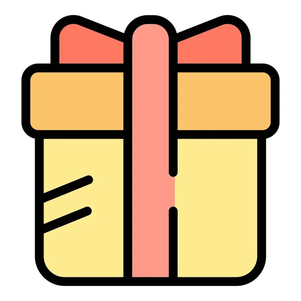 Glückliche Geschenk Box Symbol Umrissvektor Geburtstagsgeschenk Bogenüberraschung Farbe Flach — Stockvektor