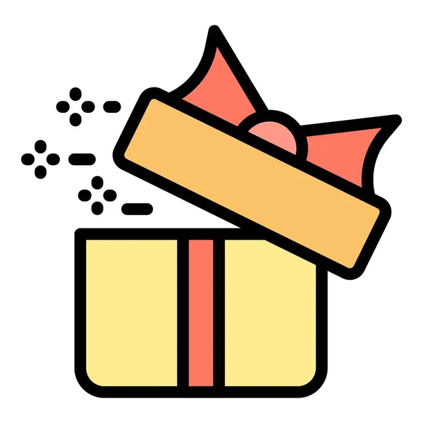 Ouvrir Boîte Cadeau Icône Contour Vecteur Présentez Boîte Cadeau Mignon — Image vectorielle