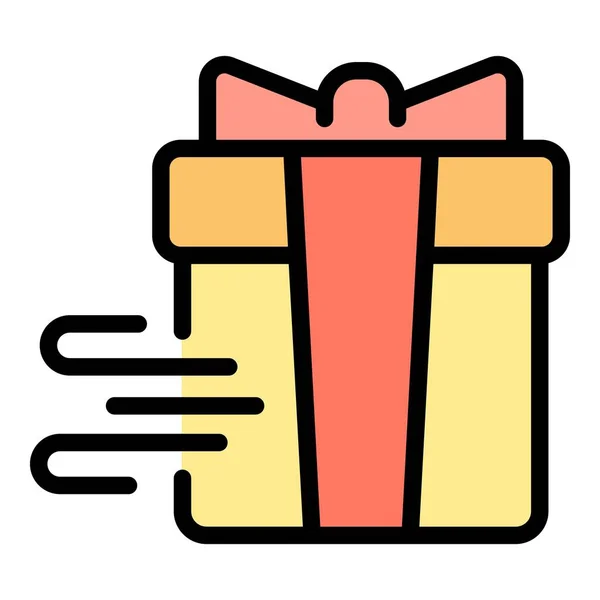 Xmas Gift Box Icon Outline Vektor Geburtstagsgeschenk Weihnachtsüberraschung Farbe Flach — Stockvektor
