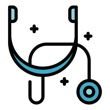 Hastanenin steteskop ikonu ana hat vektörü. Doktor kalp. Tıp hemşiresi rengi düz