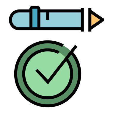 Onaylanmış strateji simgesi ana hat vektörü. Politika süreci. Düzenleyici kalite rengi düz