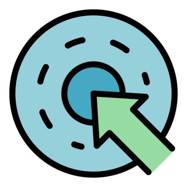 İçerik simgesi dış hat vektörüne tıklayın. Çevrimiçi blog yazarı. Sosyal ortam rengi düz