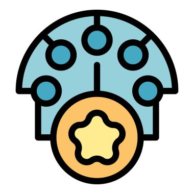 Marka içeriği simgesi ana hatları vektörü. Sosyal medya. Dijital çevrimiçi renk düzlüğü