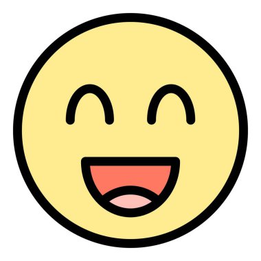 Memnuniyet seviyesi emoji simgesi ana hatları vektörü. Mutlu bir gülümseme Geri bildirim yüz rengi düz