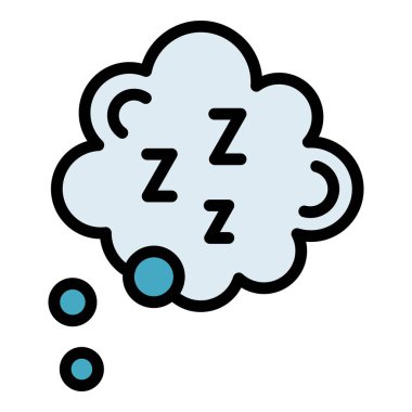 Uyku sohbet balonu ana hatları vektörü. Zzz kabarcığı. Bulut işaret rengi düz