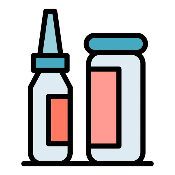 Medizinische Injektion Symbol Umrissvektor Impfstoff Injektion Spritze Dosis Farbe Flach — Stockvektor