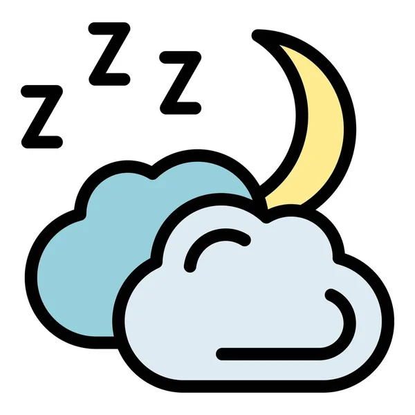 Tidur Ikon Malam Garis Besar Vektor Mimpi Indah Warna Rata - Stok Vektor