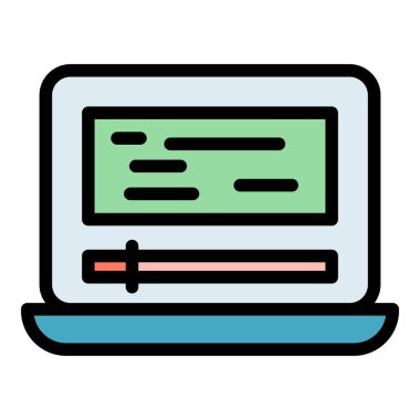 Dizüstü bilgisayar simgesi ana hatlı vektör. Web tasarımı. Web sitesi kod rengi düz