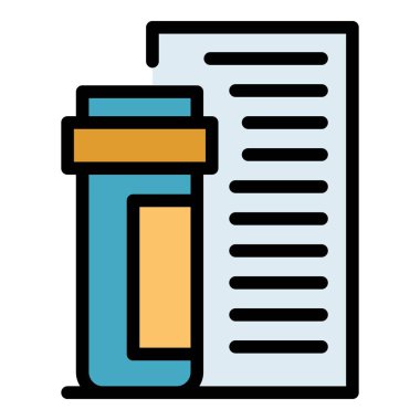 Laboratuvar tıbbi test ikonu ana hatları vektörü. Laboratuvar deneyi. Bilgisayar eğitimi rengi düz