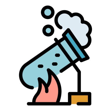 Test tüpü ikon ana hatları vektörünü ateşleyin. Bilim laboratuarı. Tıbbi ekipman rengi düz