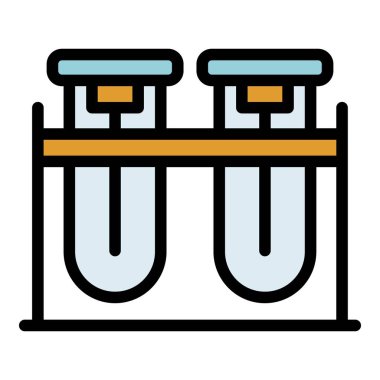 Test tübü ikon ana hatları vektörü. Tıp laboratuarı. Bilim kimyası rengi düz