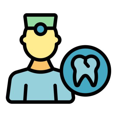 Diş doktoru ikon ana hatları vektörü. Tıp hastanesi. Klinik sağlık rengi düz