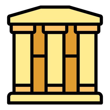 Banka binası ikon ana hatları vektörü. İş ofisi. Şehir evi rengi düz