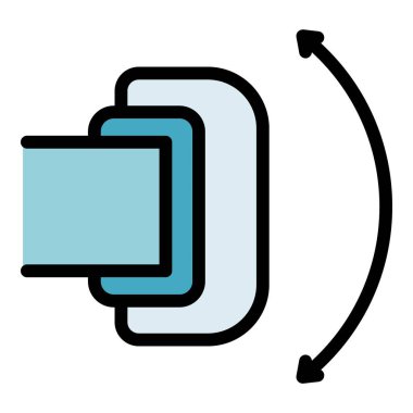 Kamera açısı ikon ana hatları vektörü. Sanal tur. Panoramik tasarım rengi düz