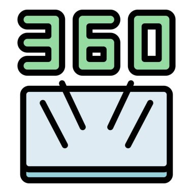 Tv vr simgesi ana hat vektörü. Kamera 3D turu. Düz görünüm derecesi