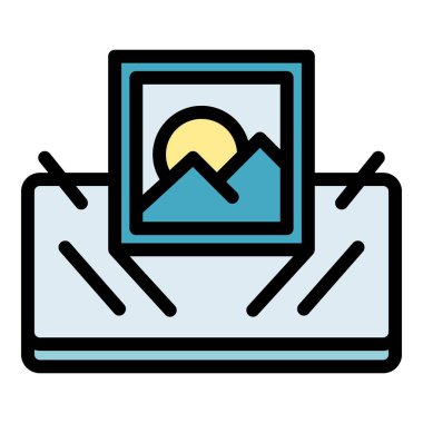 Peyzaj vr tur ikonu ana hatları vektörü. Kamera açısı. Düz görünüm derecesi