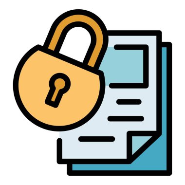 Dosya kilidi simgesi dış hat vektörü. İki faktör doğrulaması. Kod sms rengi düz