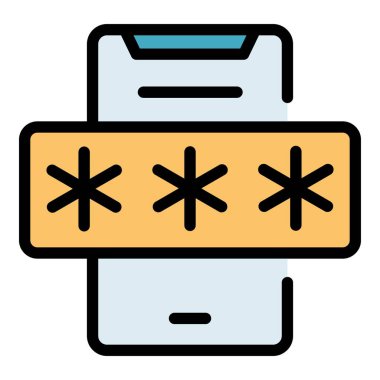 Güvenli telefon giriş simgesi ana hatları vektörü. Adım kodu. Parola doğrulama rengi düz