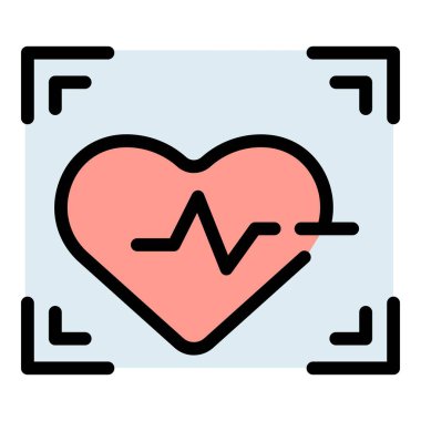 Kalp atış ikonu ana hatları vektörü. Nabız atışı. Kardiyak yaşam rengi düz