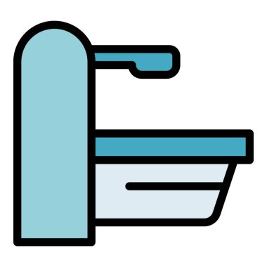 MRI ekipman simgesi ana hat vektörü. Röntgen makinesi. Tıbbi sağlık rengi düz