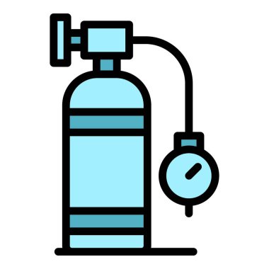 Oksijen balonu ikon ana hatları vektörü. Tıbbi konsantratör. Terapi ekipmanı rengi düz