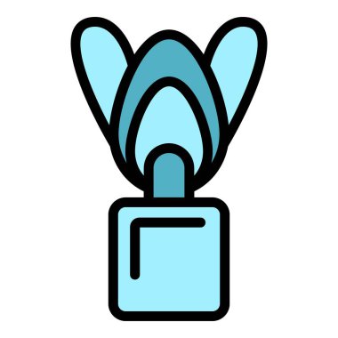 Tıbbi oksijen maskesi ikonu ana hat vektörü. Ev konsantratörü. Taşınabilir oksimetre rengi düz