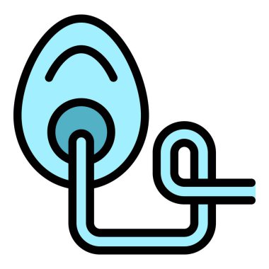 Solunum kuvveti maskesi simgesi ana hat vektörü. Tıbbi oksijen. Ev ekipmanı rengi düz