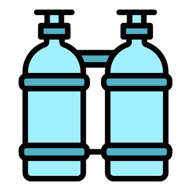 Oksijen ikili tank ikonu ana hat vektörü. Tıbbi terapi. Ev ekipmanı rengi düz