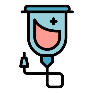 Kan torbası ikonu ana hat vektörü. Kan nakli plazması. Paket rengini dondur