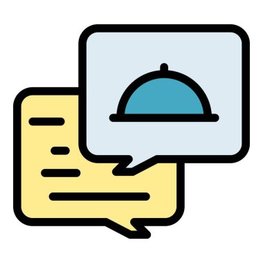 Çevrimiçi yemek siparişi ikonu ana hatları vektörü. Yemek servisi. Menü uygulaması rengi düz