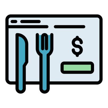 Yiyeceği çevrimiçi simge ana hatları vektörüne al. Sipariş teslimi. Menü servis rengi düz