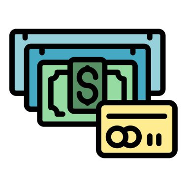 ATM nakit kartı simgesi ana hatlı vektör. Para geliri. İş işi rengi düz