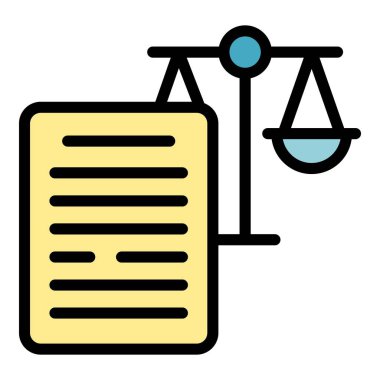 Kitap bildirim simgesi ana hatları vektörü. Yasal bir terim. Servis hukuku rengi düz