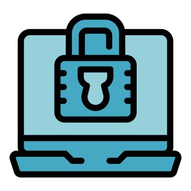 Kilitli dizüstü bilgisayar simgesi ana hatları vektörü. İş verileri. Ekonomik sonuç rengi düz