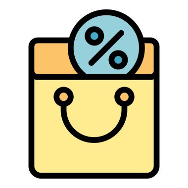 İndirimli reklam çantası ikonu taslak vektörü. Terfi kodu. Dijital indirim rengi düz