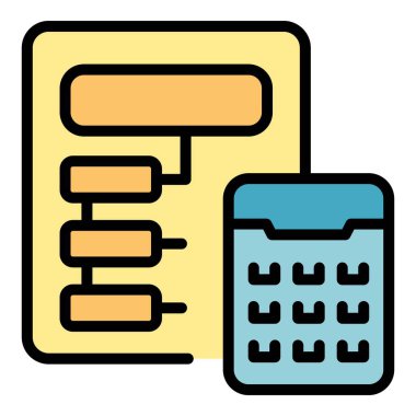 Finans hesap makinesi simgesi ana hatlı vektörü. Risk planı. Para renk değişimi düz