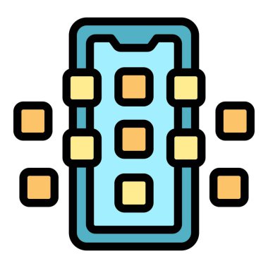 İnternet telefon uygulaması simgesi ana hatları vektörü. Ekran verileri. Parmak ekran rengi düz