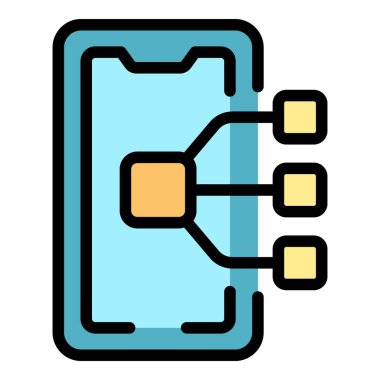 Şema telefonu uygulama simgesi ana hatları vektörü. Ekran elemanı. Web akıllı telefon rengi düz