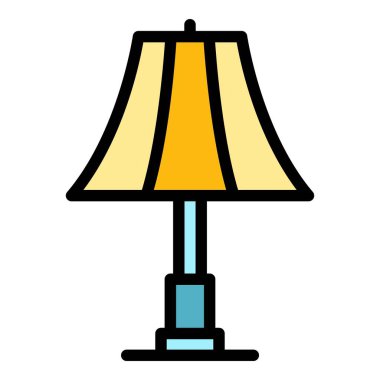 Abajur ikon dış hat vektörü. Lamba standı. Kat ışığı rengi düz