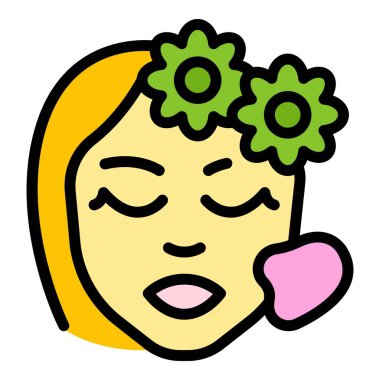 Yüz masajı ikonu ana hat vektörü. Kadın derisi. Spa bakım rengi düz