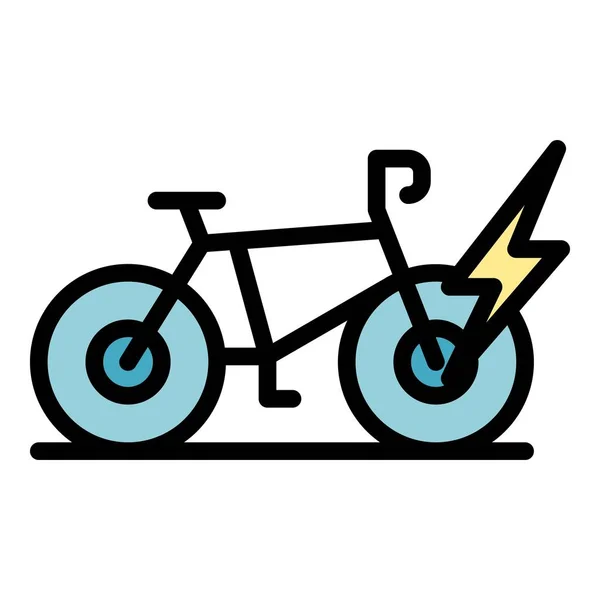 Elektro Fahrrad Ikone Umrissvektor Elektrofahrrad Zyklusladung Flach — Stockvektor