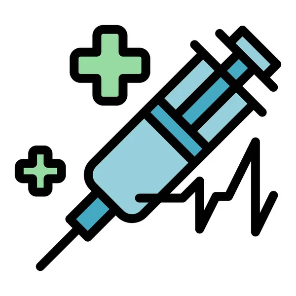 医用注射器图标概述病媒 疫苗针 弹射颜色扁平 — 图库矢量图片