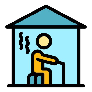 Buz balıkçılığı ikonu ana hatları vektörü. Kış balığı. Göl deliği rengi düz