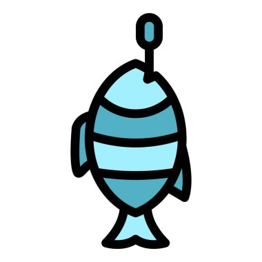 Kanca ikon ana hatlı taşıyıcı üzerinde kış balığı. Buzda balık. Göl deliği rengi düz