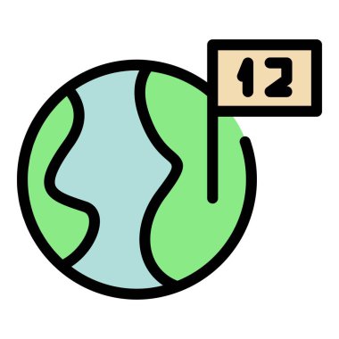 Dünya zaman ikonu ana hatları vektörü. Saat dilimi. Yerel genel renk düzlüğü