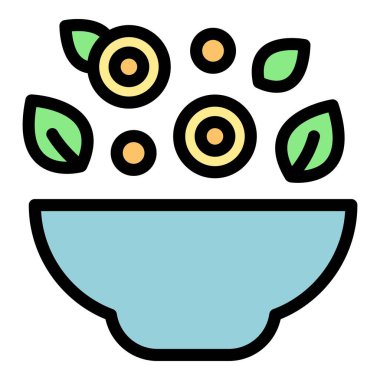 Mutfak vegan salata ikonu ana hatları vektörü. Yemek vejetaryeni. Eko diyet rengi düz