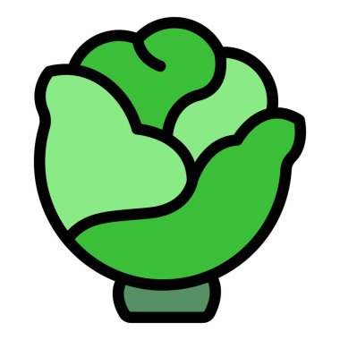 Vejetaryen lahana ikonu ana hatları vektörü. Yemek diyeti. Sağlıklı gıda rengi düz