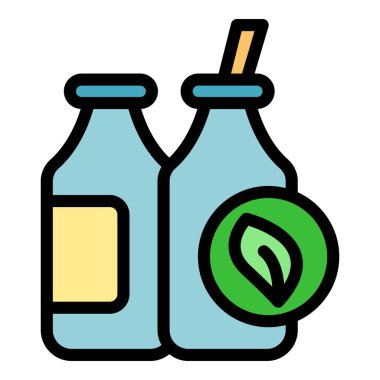 Vegan süt şişesi ikonu ana hatları vektörü. Yemek diyeti. Eko serbest renk düzlüğü